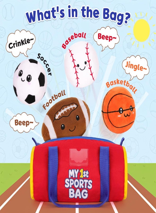 HOMQYTE My 1st Sports Bag Plush Toy Playset with Soft Stuffed Balls, Basketball Baseball Football Soccer Ball Plush, Sensory Baby Toys for Toddlers Boys Girls (Sports Bag) - Image 4
